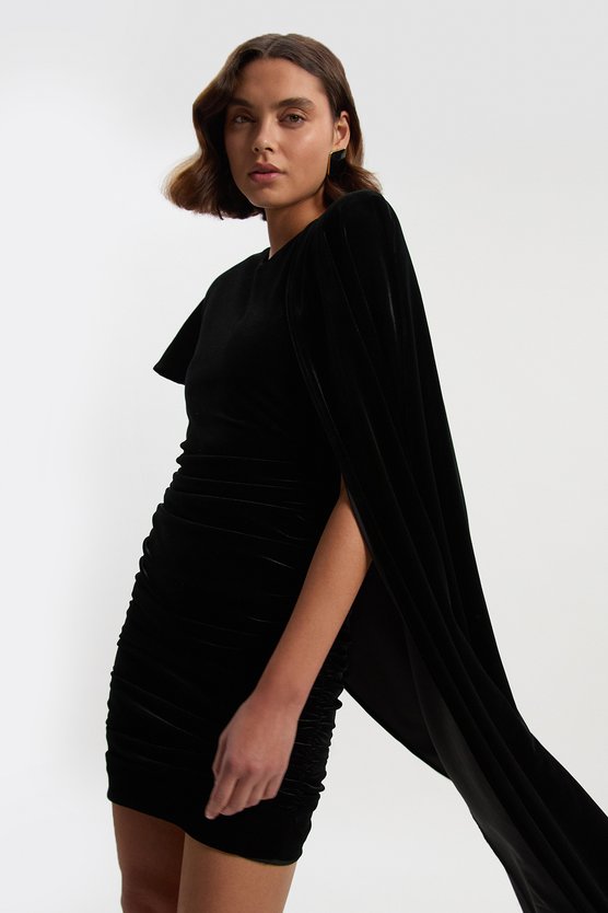 Karen Millen Stretch Jersey Cape Shoulder Mini Dress Black