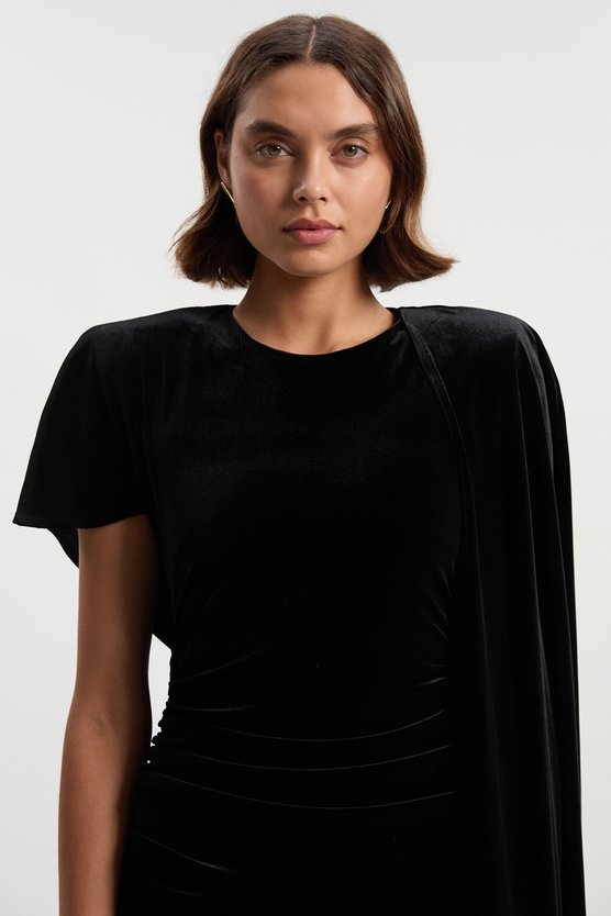 Karen Millen Stretch Jersey Cape Shoulder Mini Dress Black