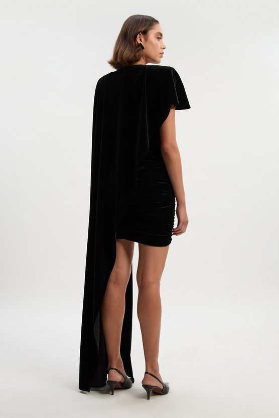 Karen Millen Stretch Jersey Cape Shoulder Mini Dress Black