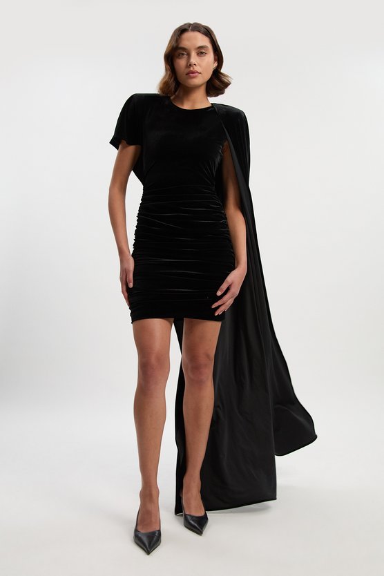 karen millen Stretch Jersey Cape Shoulder Mini Dress black