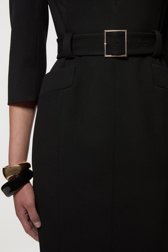Karen Millen Structured Crepe Belted Forever Midi Dress Black