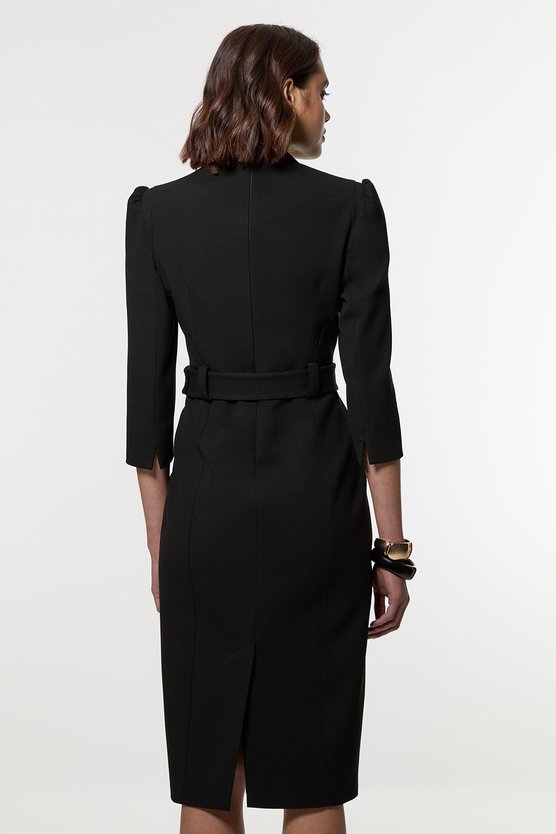 Karen Millen Structured Crepe Belted Forever Midi Dress Black
