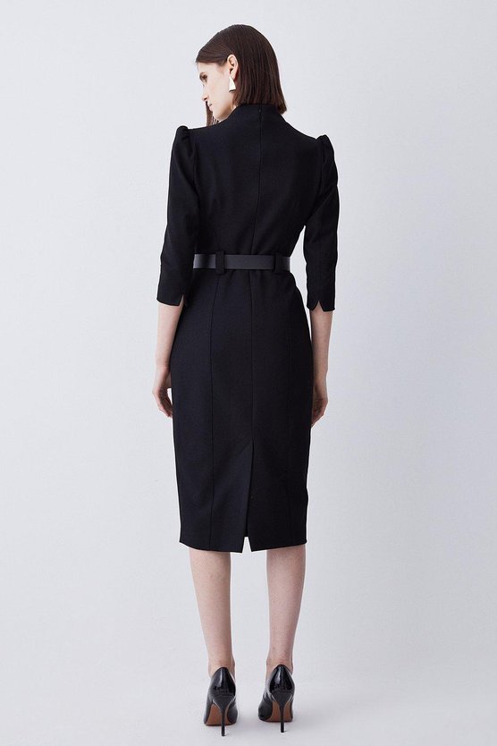 Karen Millen Structured Crepe Belted Forever Midi Dress Black