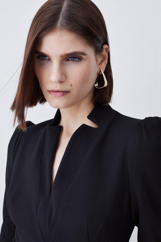 Karen Millen Structured Crepe Belted Forever Midi Dress Black