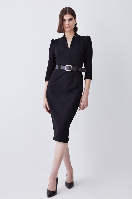 karen millen Structured Crepe Belted Forever Midi Dress black