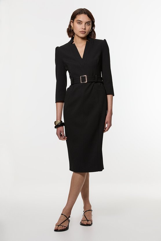 karen millen Structured Crepe Belted Forever Midi Dress black