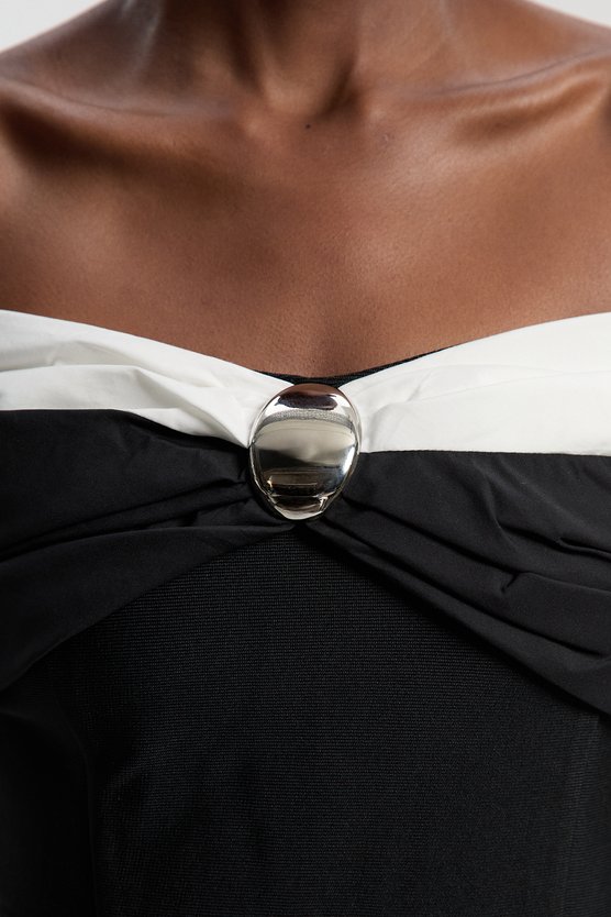 Karen Millen Taffeta Bardot Figure Form Maxi Dress Mono