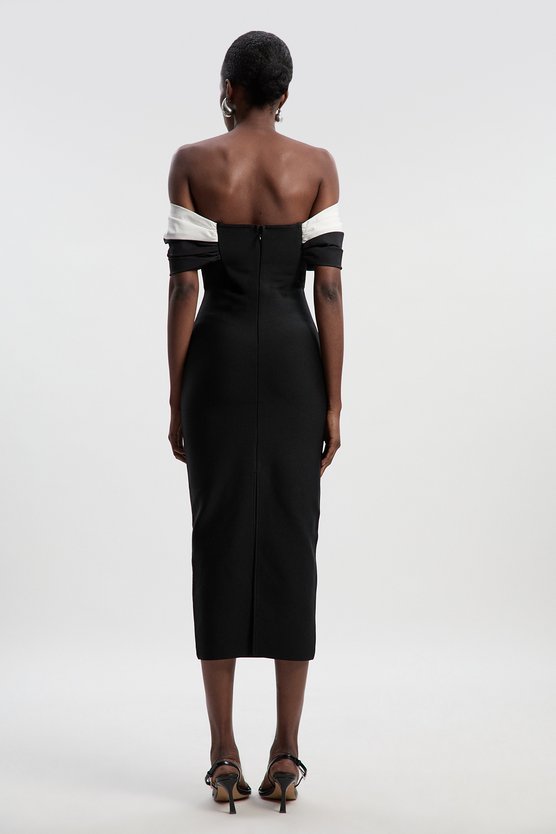 Karen Millen Taffeta Bardot Figure Form Maxi Dress Mono