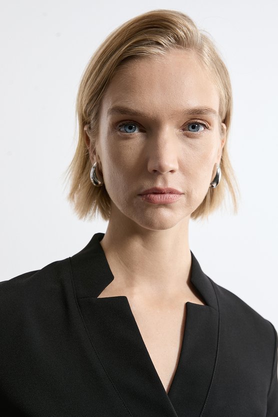 Karen Millen Tailored Crepe Military Pleat Notch Neck Wrap Mini Dress Black