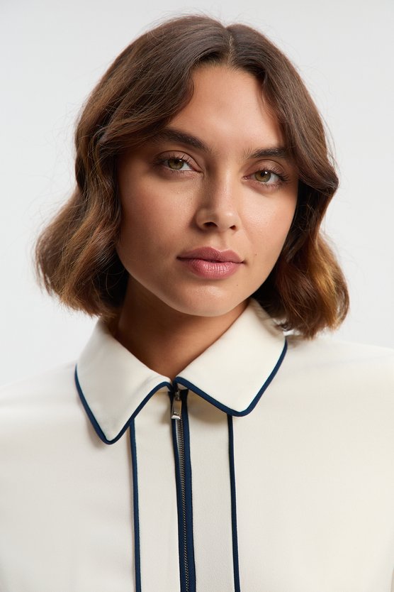 Karen Millen Tailored Crepe Tipped Tailored Midi Shirt Dress Ivory