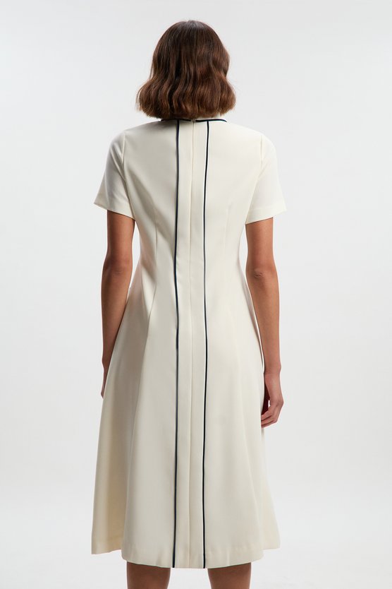 Karen Millen Tailored Crepe Tipped Tailored Midi Shirt Dress Ivory
