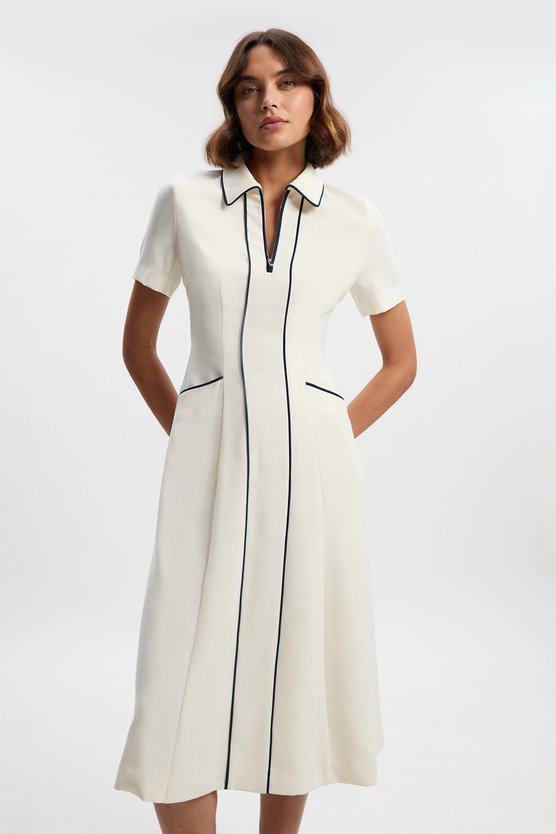 karen millen Tailored Crepe Tipped Tailored Midi Shirt Dress ivory karen millen Tailored Crepe Tipped Tailored Midi Shirt Dress ivory