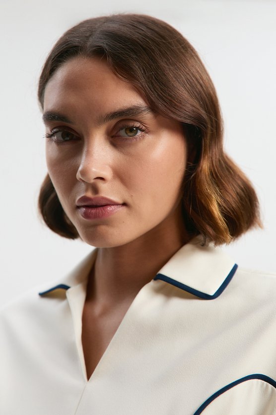 Karen Millen Tailored Crepe Tipped Tailored Mini Shirt Dress Ivory