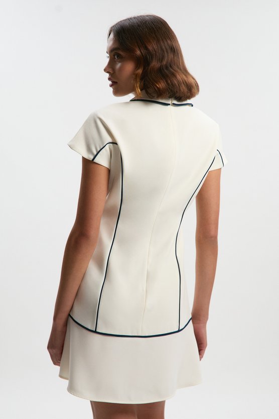 Karen Millen Tailored Crepe Tipped Tailored Mini Shirt Dress Ivory