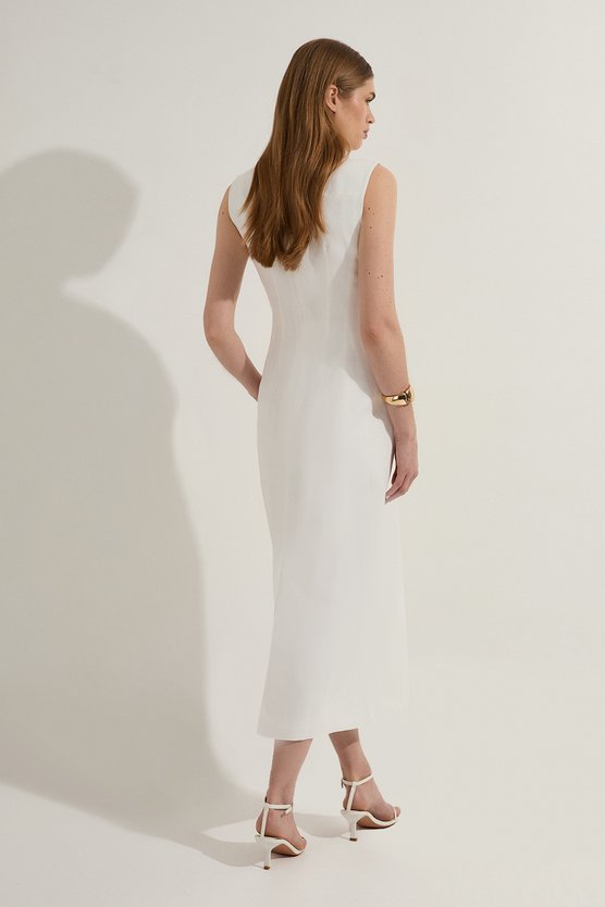 Karen Millen Tailored Linen Wrap Blazer Midi Dress Ivory