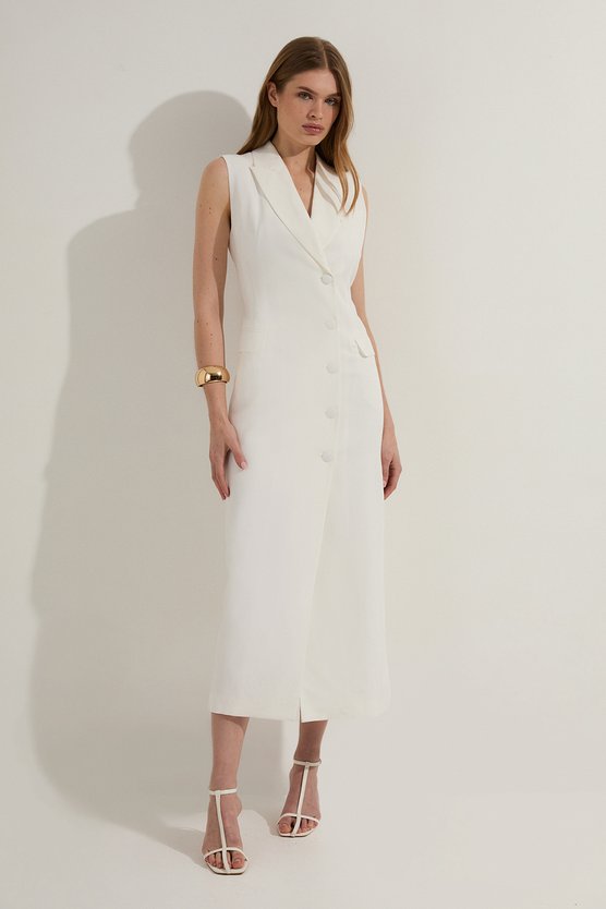 karen millen Tailored Linen Wrap Blazer Midi Dress ivory