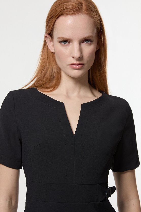 Karen Millen Tailored Military Pleat Short Sleeve Mini Dress Black