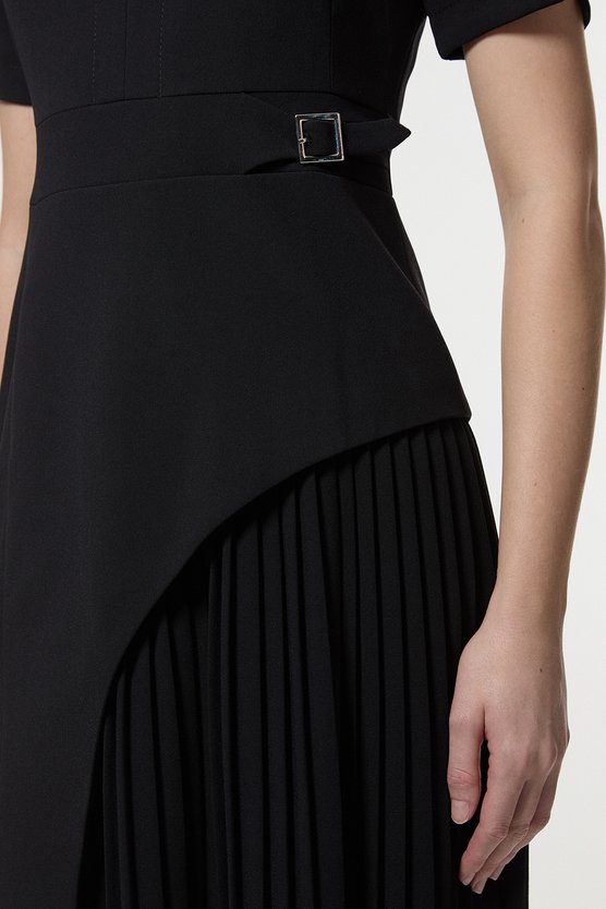 Karen Millen Tailored Military Pleat Short Sleeve Mini Dress Black
