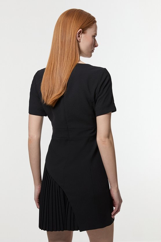 Karen Millen Tailored Military Pleat Short Sleeve Mini Dress Black