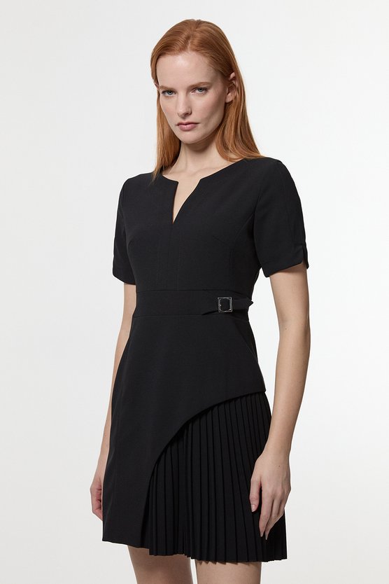 karen millen Tailored Military Pleat Short Sleeve Mini Dress black