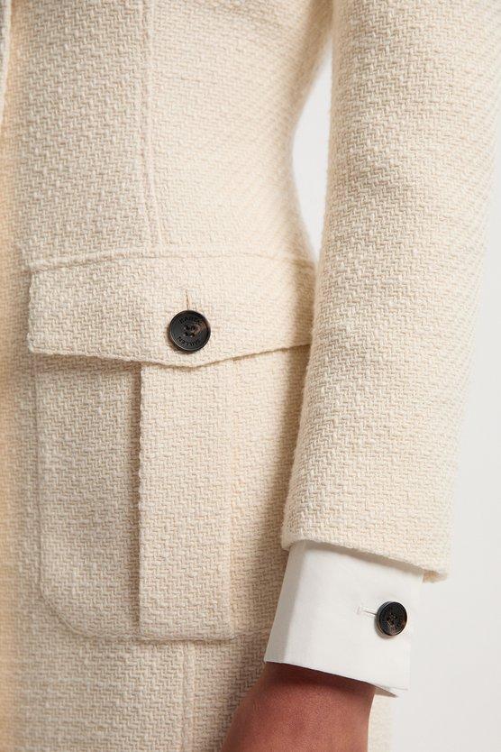 Karen Millen Tailored Pocket Front Midi Dress Cream