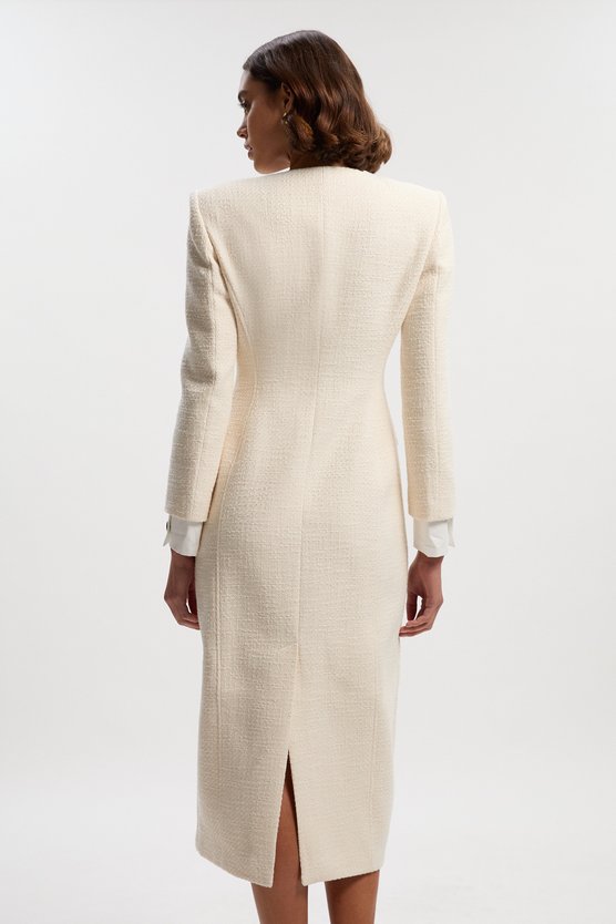 Karen Millen Tailored Pocket Front Midi Dress Cream