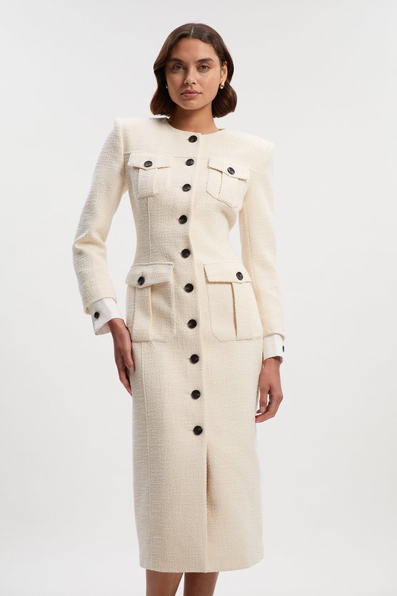 karen millen Tailored Pocket Front Midi Dress cream