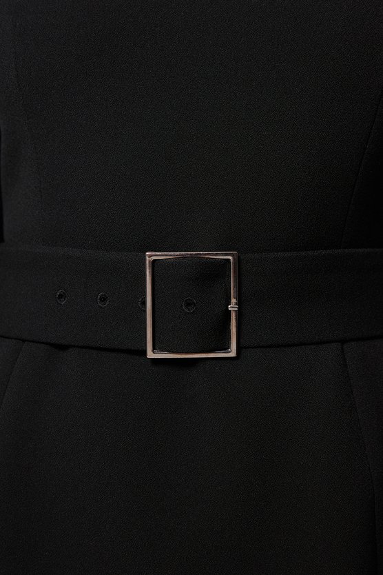 Karen Millen Tailored Structured Crepe Roll Neck Pencil Midi Dress Black