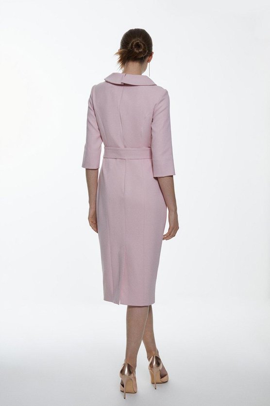 Karen Millen Tailored Structured Crepe Roll Neck Pencil Midi Dress Blush