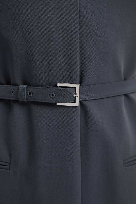 Karen Millen Tailored Twill Essential Sleeveless Belted Pencil Maxi Dress Grey