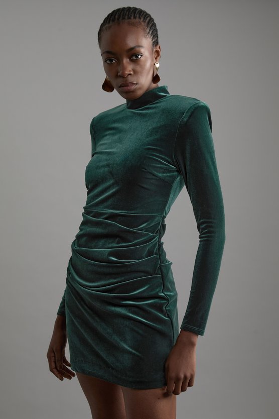 karen millen Tailored Velvet High Neck Mini Dress emerald karen millen Tailored Velvet High Neck Mini Dress emerald