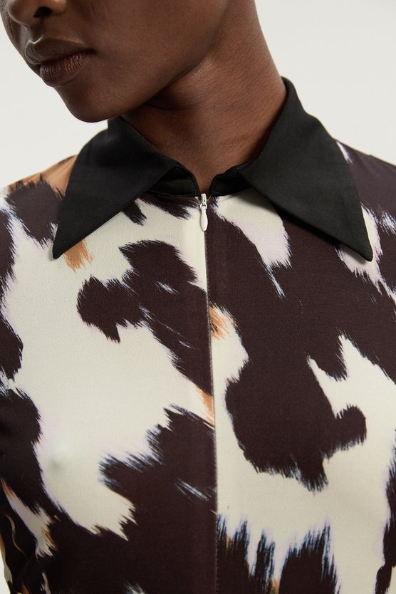 Karen Millen Tall Animal Print Crepe Collared Mini Dress Animal