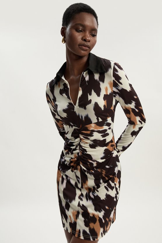 karen millen Tall Animal Print Crepe Collared Mini Dress animal