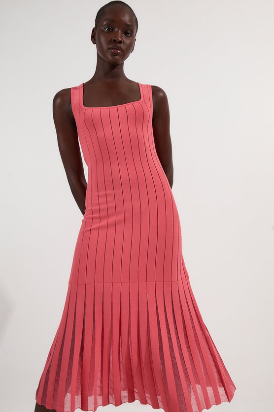 karen millen Tall Compact Stretch Square Neck Knitted Flippy Dress coral karen millen Tall Compact Stretch Square Neck Knitted Flippy Dress coral