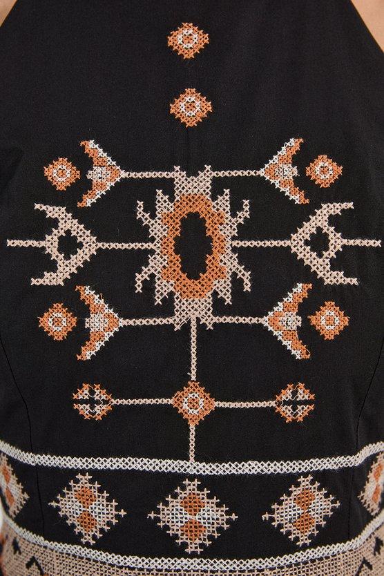 Karen Millen Tall Cotton Embroidered Woven Halter Maxi Dress Black