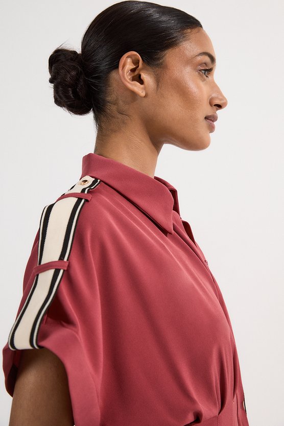 Karen Millen Tall Crepe Woven Shirt Dress With Contrast Stripe Trim Rose