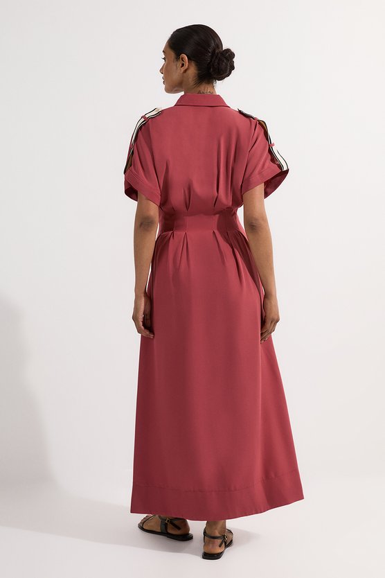 Karen Millen Tall Crepe Woven Shirt Dress With Contrast Stripe Trim Rose