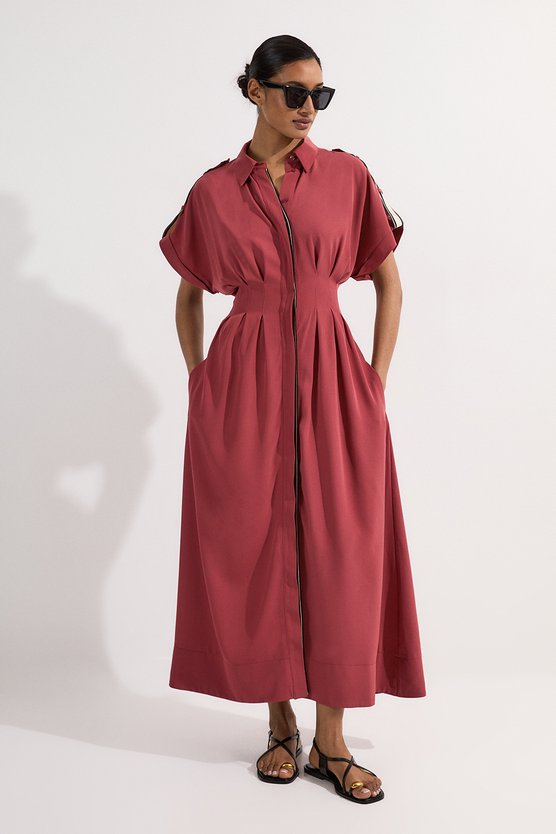 karen millen Tall Crepe Woven Shirt Dress With Contrast Stripe Trim rose