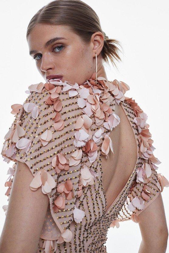 Karen Millen Tall Crystal Applique Angel Sleeve Woven Maxi Dress Pink