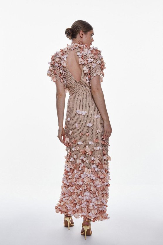 Karen Millen Tall Crystal Applique Angel Sleeve Woven Maxi Dress Pink