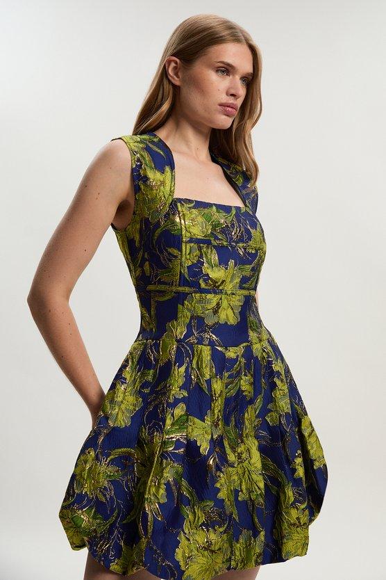 karen millen Tall Floral Jacquard Tailored Puff Mini Dress multi