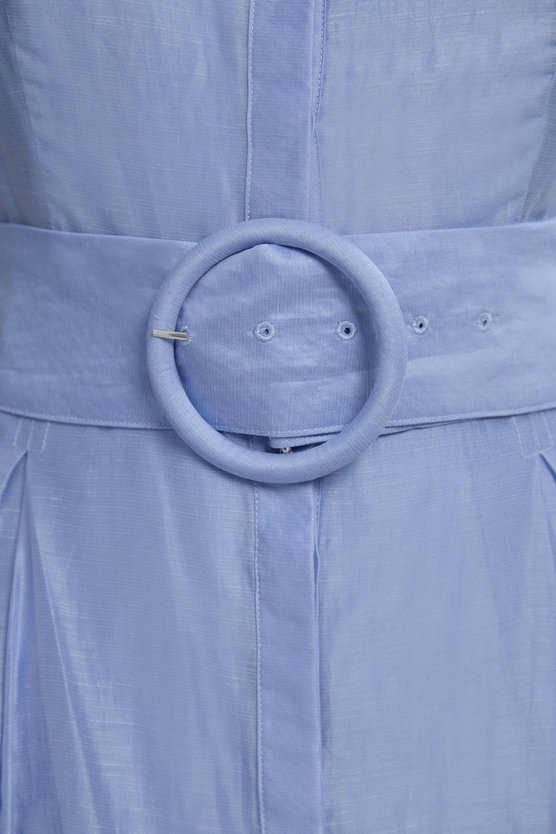 Karen Millen Tall Organdie Tie Neck Woven Midi Dress Light Blue