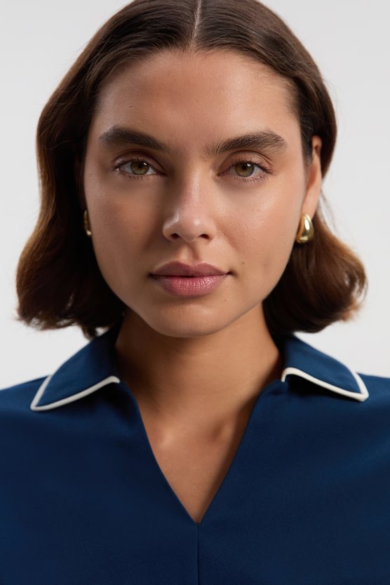 Karen Millen Tall Tailored Crepe Tipped Tailored Mini Shirt Dress Navy