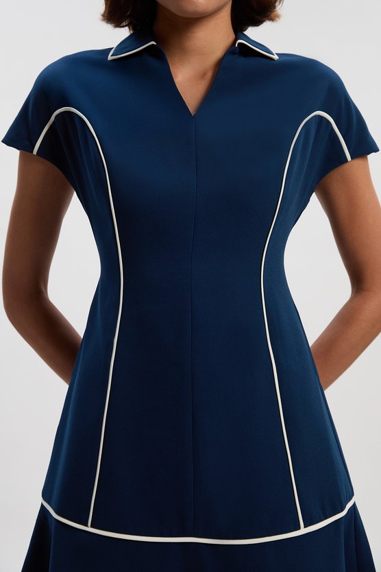 Karen Millen Tall Tailored Crepe Tipped Tailored Mini Shirt Dress Navy