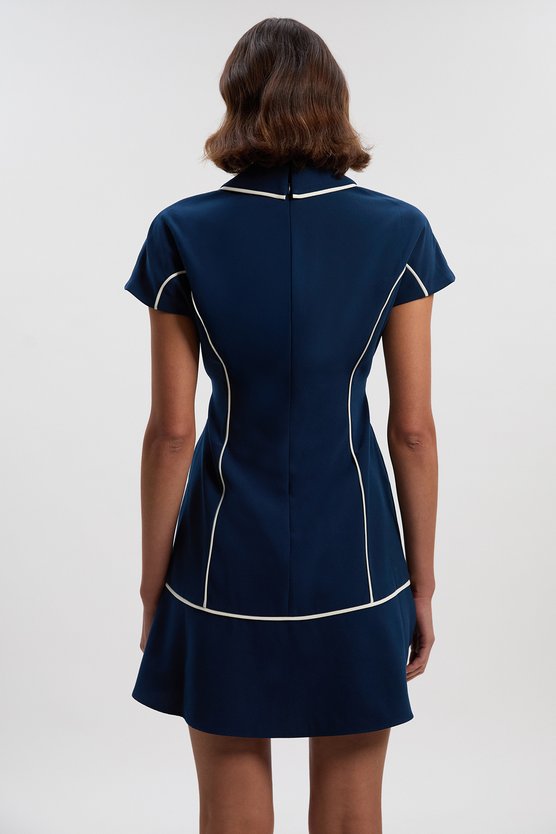 Karen Millen Tall Tailored Crepe Tipped Tailored Mini Shirt Dress Navy
