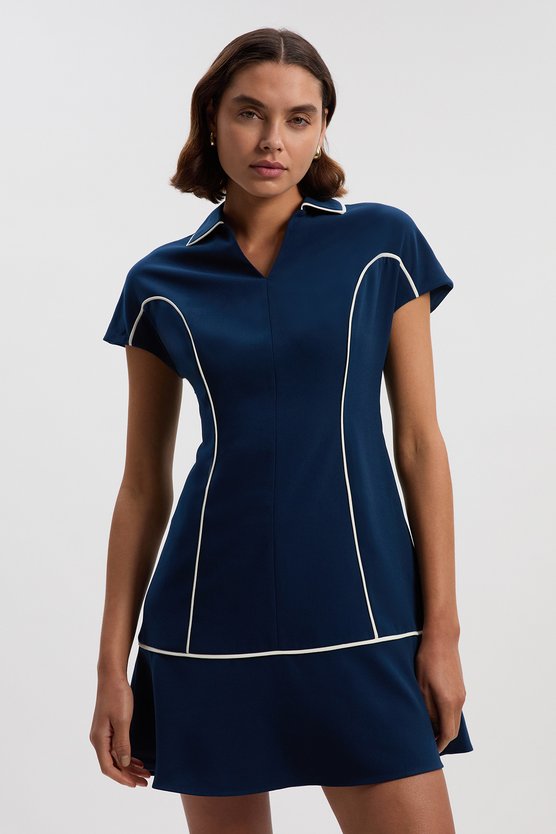 karen millen Tall Tailored Crepe Tipped Tailored Mini Shirt Dress navy