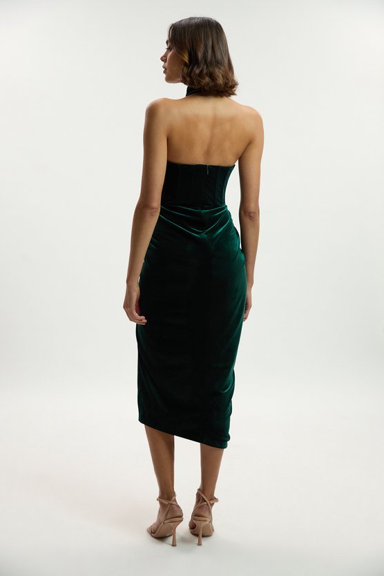 Karen Millen Tall Tailored Velvet Halter Neck Maxi Dress Forest