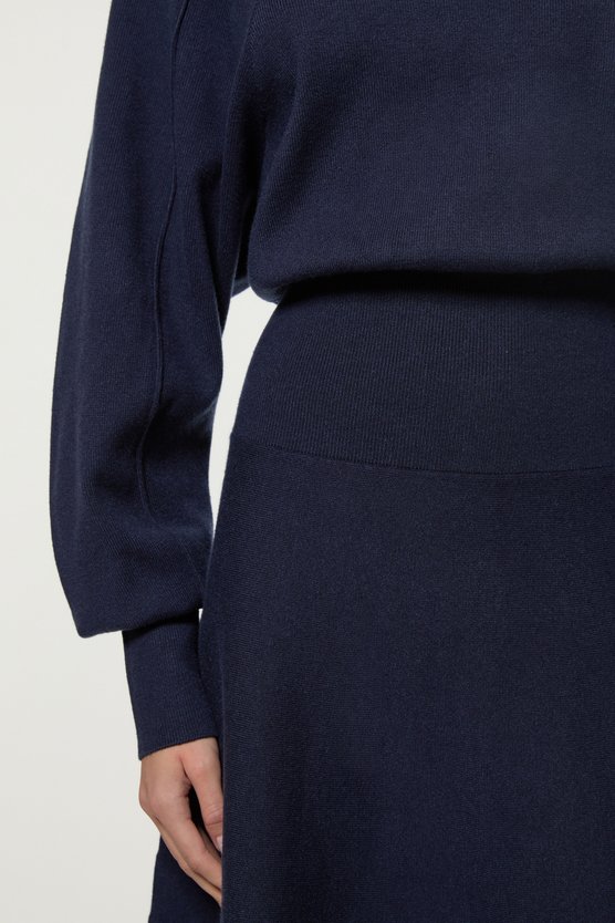 Karen Millen Tall Wool Look Rounded Sleeve Knit Midi Dress Navy