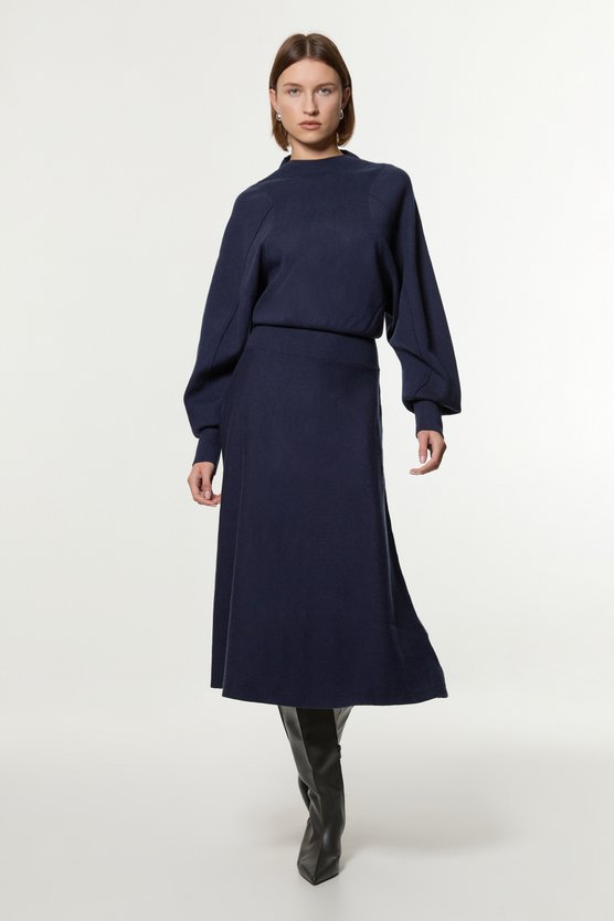 karen millen Tall Wool Look Rounded Sleeve Knit Midi Dress navy