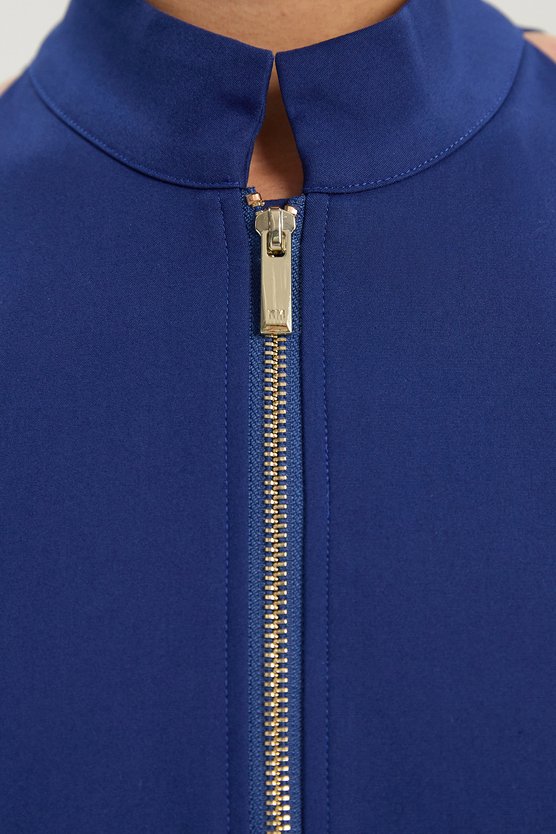 Karen Millen Techno Cotton Halter Neck Zip Detail Woven Midi Dress Cobalt